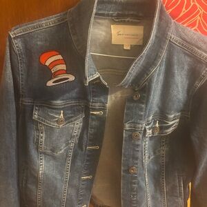 Vince Camuto Dark Blue Denim Jacket with Red Accent Label